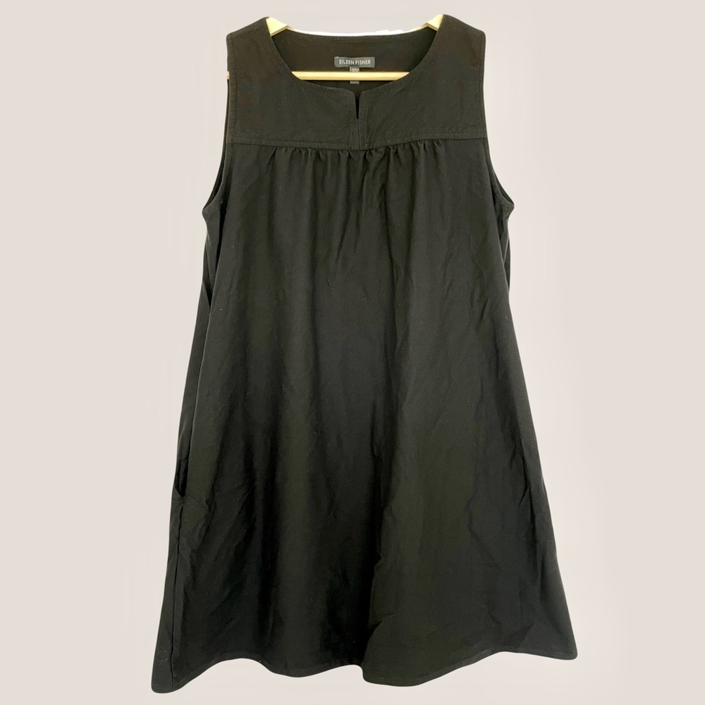 Eileen Fisher Sleeveless Tunic Tank Top Women’s Small Black Pockets Longline